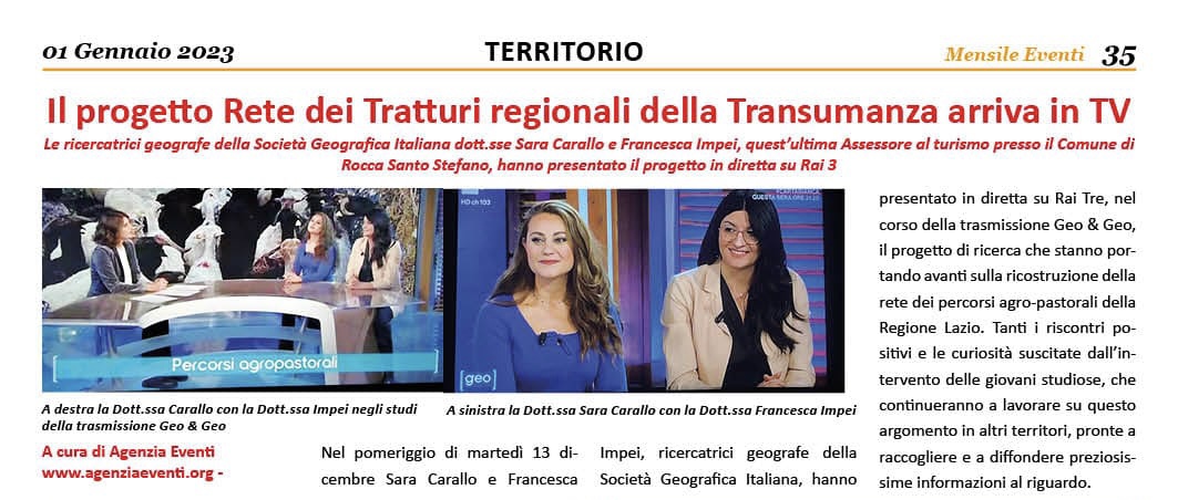 Articolo, Il progetto dei Tratturi regionali della Transumanza arriva in TV